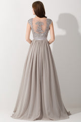 A-line Chiffon V-Neck Sleeveless Ruffles Floor Length Bridesmaid Dress with Appliques