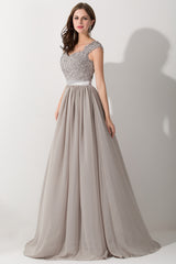 A-line Chiffon V-Neck Sleeveless Ruffles Floor Length Bridesmaid Dress with Appliques