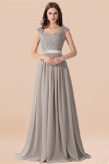A-line Chiffon V-Neck Sleeveless Ruffles Floor Length Bridesmaid Dress with Appliques