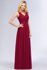 A-line Chiffon V-Neck Sleeveless Ruffles Floor Length Bridesmaid Dress