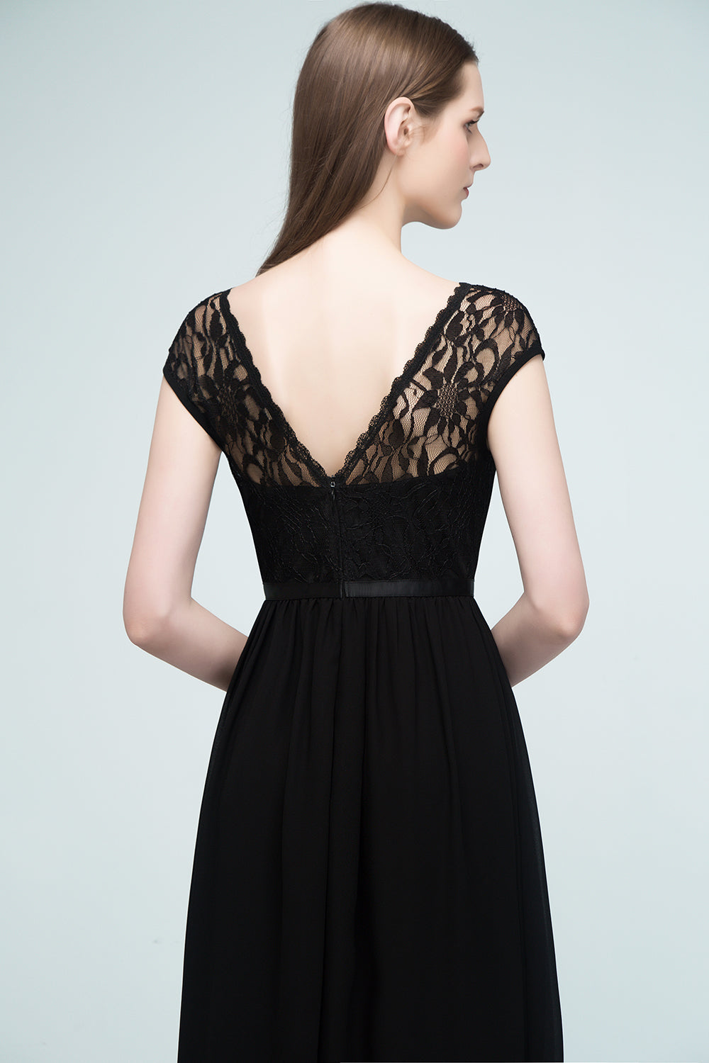 A-line Floor Length Short Sleeves Lace Bridesmaid Dresses with Sash