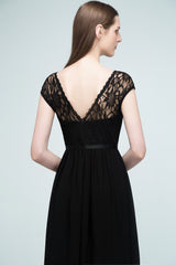 A-line Floor Length Short Sleeves Lace Bridesmaid Dresses with Sash
