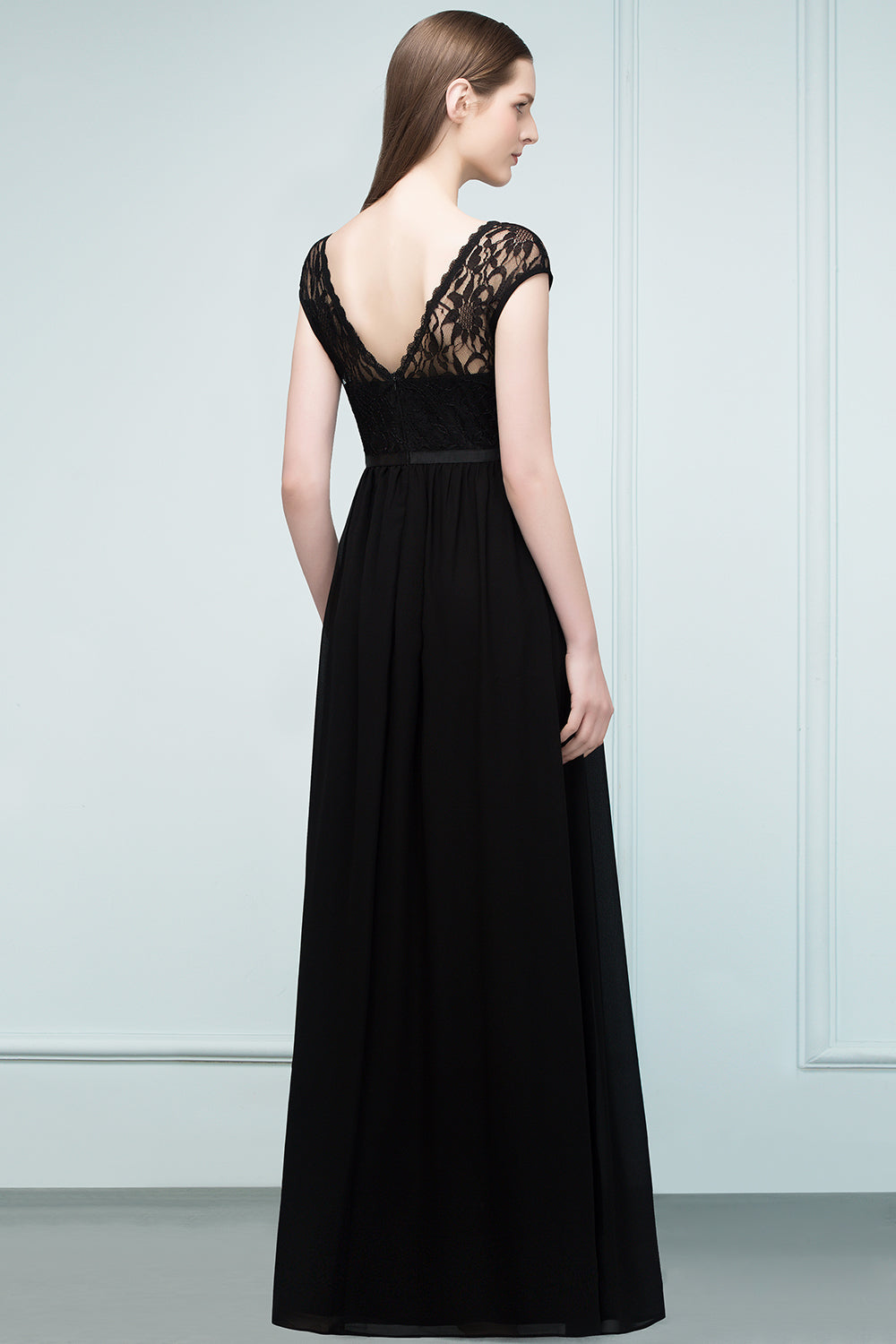 A-line Floor Length Short Sleeves Lace Bridesmaid Dresses with Sash