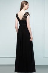 A-line Floor Length Short Sleeves Lace Bridesmaid Dresses with Sash