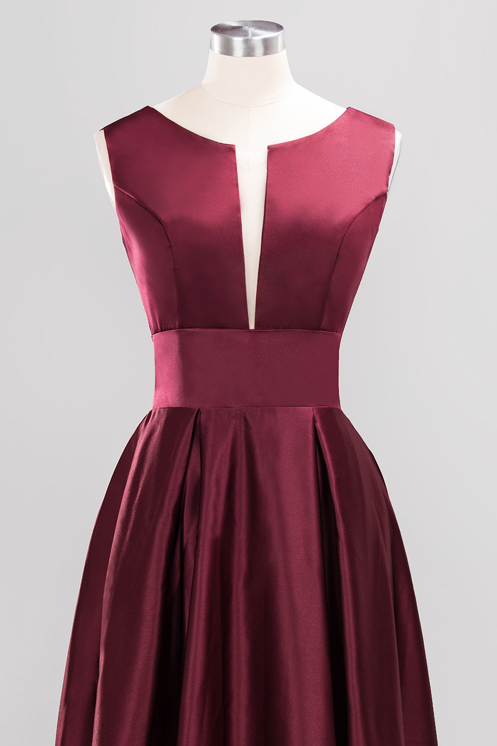 A-line Satin Deep-V-Neck Sleeveless Ruffles Floor Length Bridesmaid Dress