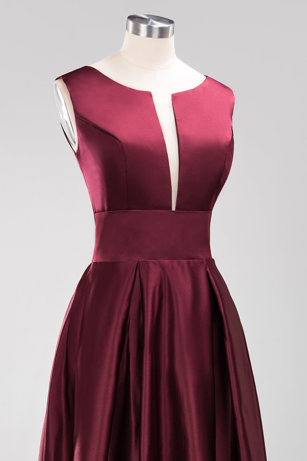 A-line Satin Deep-V-Neck Sleeveless Ruffles Floor Length Bridesmaid Dress