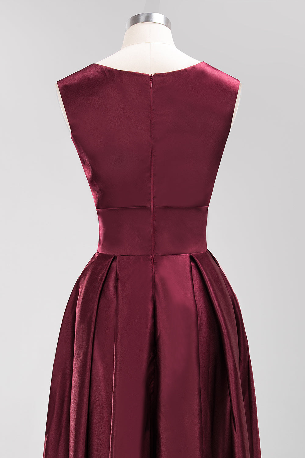 A-line Satin Deep-V-Neck Sleeveless Ruffles Floor Length Bridesmaid Dress