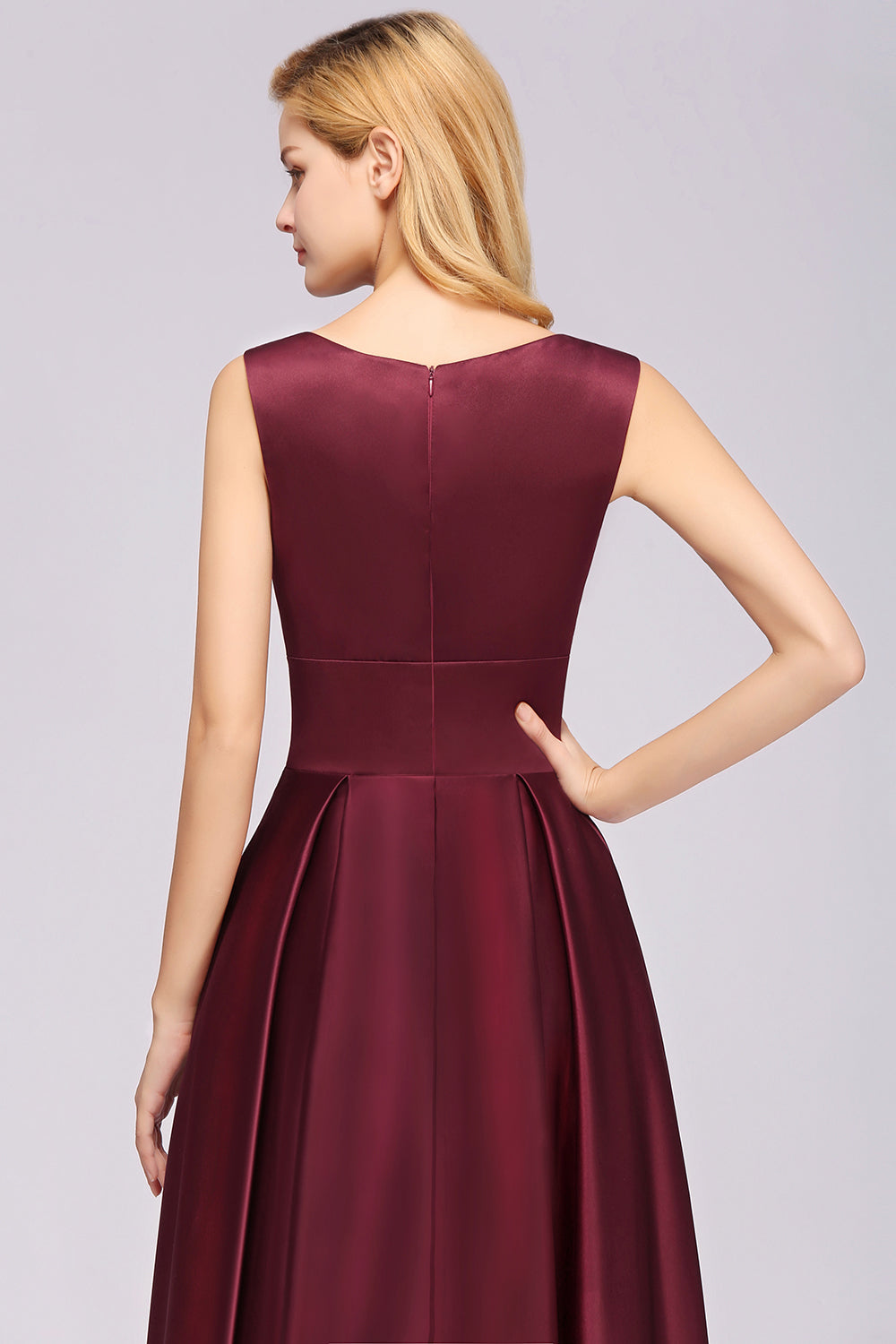 A-line Satin Deep-V-Neck Sleeveless Ruffles Floor Length Bridesmaid Dress
