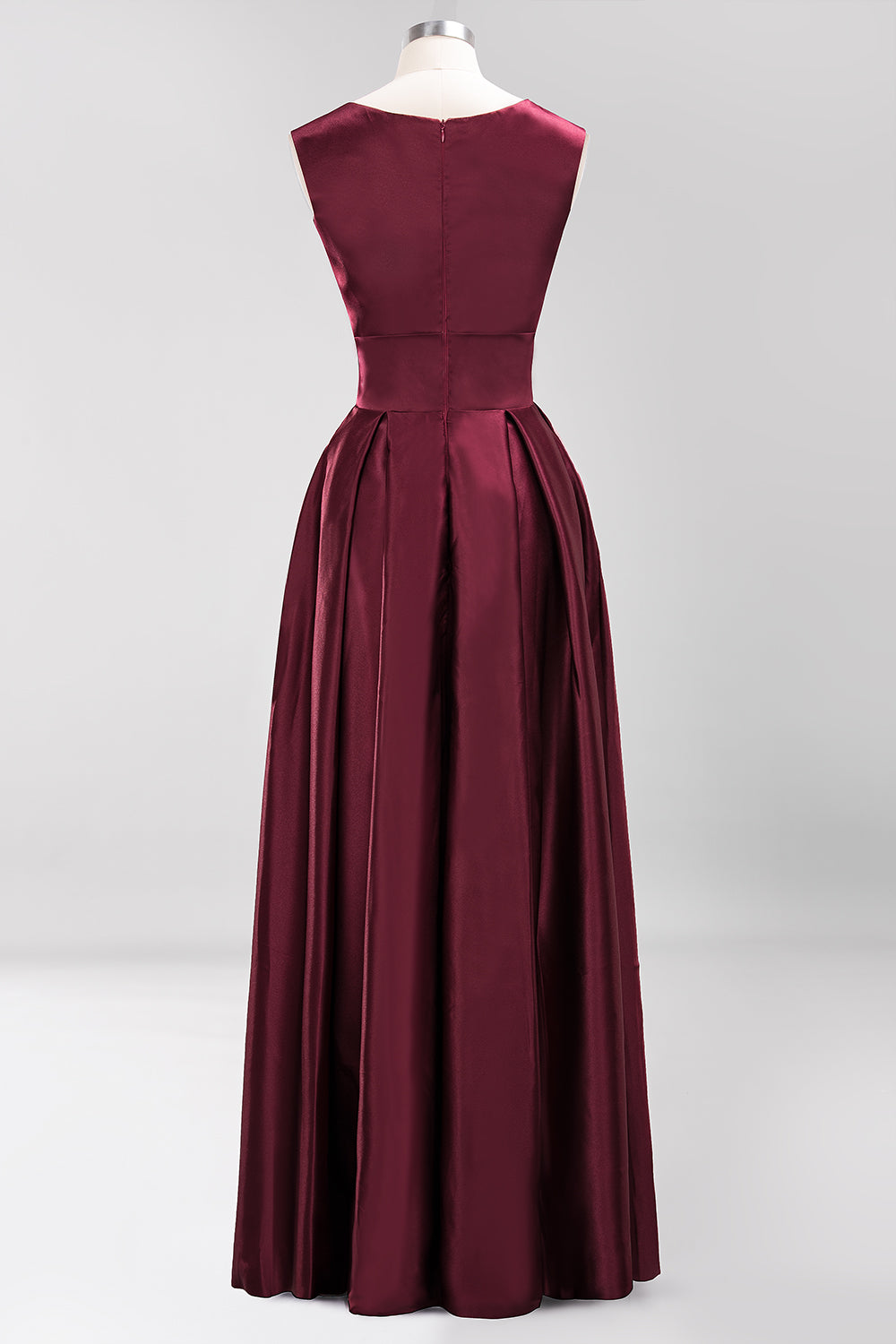 A-line Satin Deep-V-Neck Sleeveless Ruffles Floor Length Bridesmaid Dress