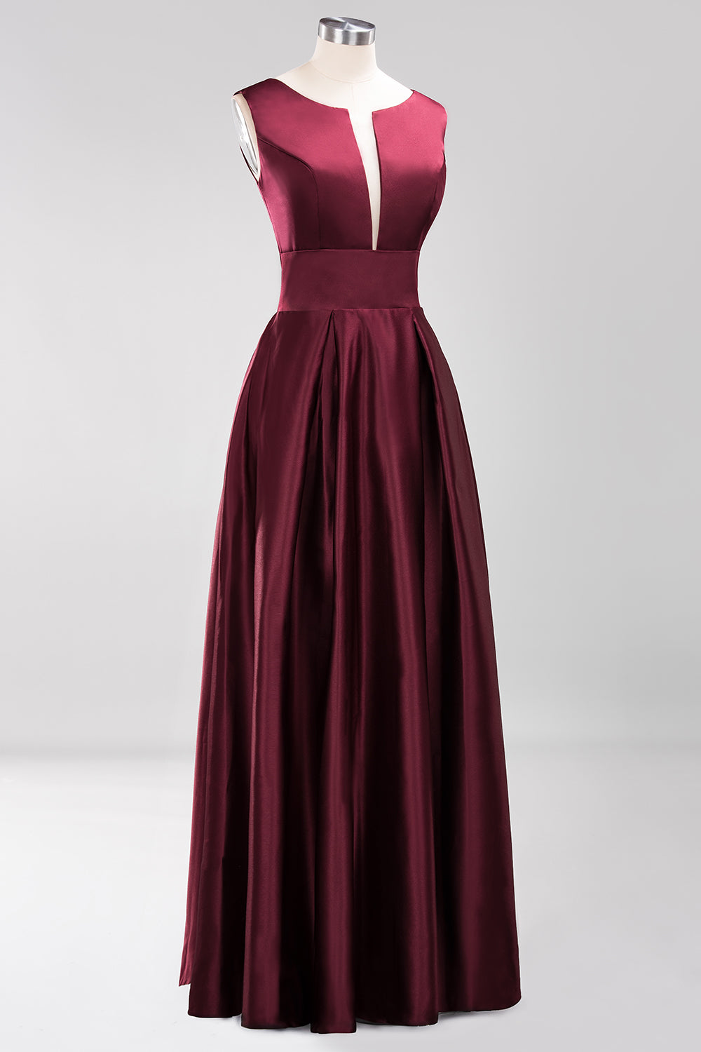 A-line Satin Deep-V-Neck Sleeveless Ruffles Floor Length Bridesmaid Dress