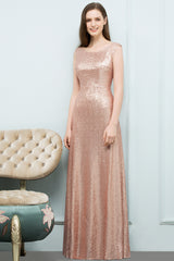 A-line Sequined Scoop Sleeveless Floor Length Bridesmaid Dress
