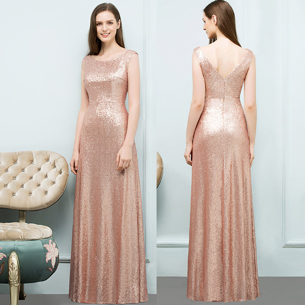 A-line Sequined Scoop Sleeveless Floor Length Bridesmaid Dress