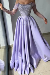 A-line Strapless Long Satin Formal Prom Dress with Sleeves