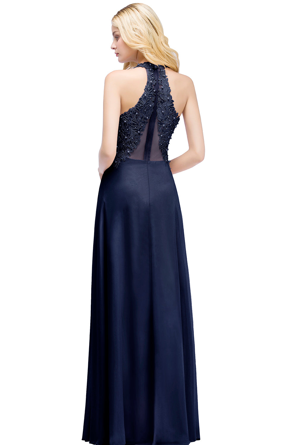 A-line V-neck Sleeveless Long Appliques Chiffon Bridesmaid Dresses