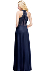 A-line V-neck Sleeveless Long Appliques Chiffon Bridesmaid Dresses