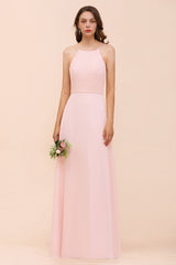 Affordable Long Shealth Spaghetti Straps Chiffon Bridesmaid Dress with Lace
