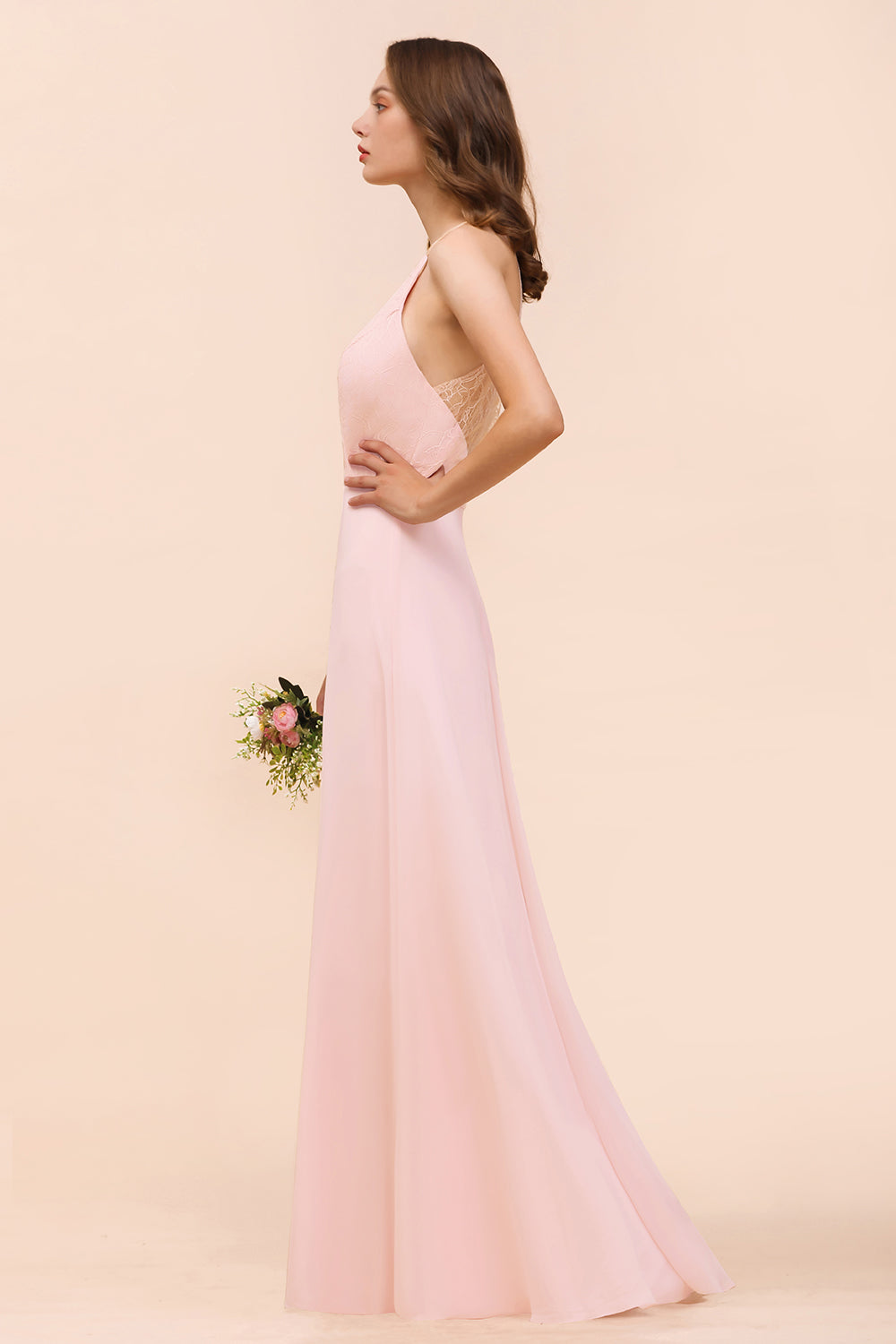 Affordable Long Shealth Spaghetti Straps Chiffon Bridesmaid Dress with Lace