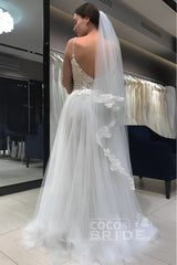 Beach Long A-line Spaghetti Strap Tulle Lace Backless Wedding Dress