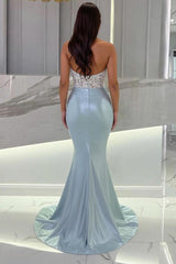 Beautiful Long Mermaid Sweetheart Strapless Satin Beading Prom Dress
