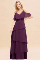 Beautiful Spaghetti Straps V-neck Cascading Ruffles A-line Floor Length Bridesmaid Dress