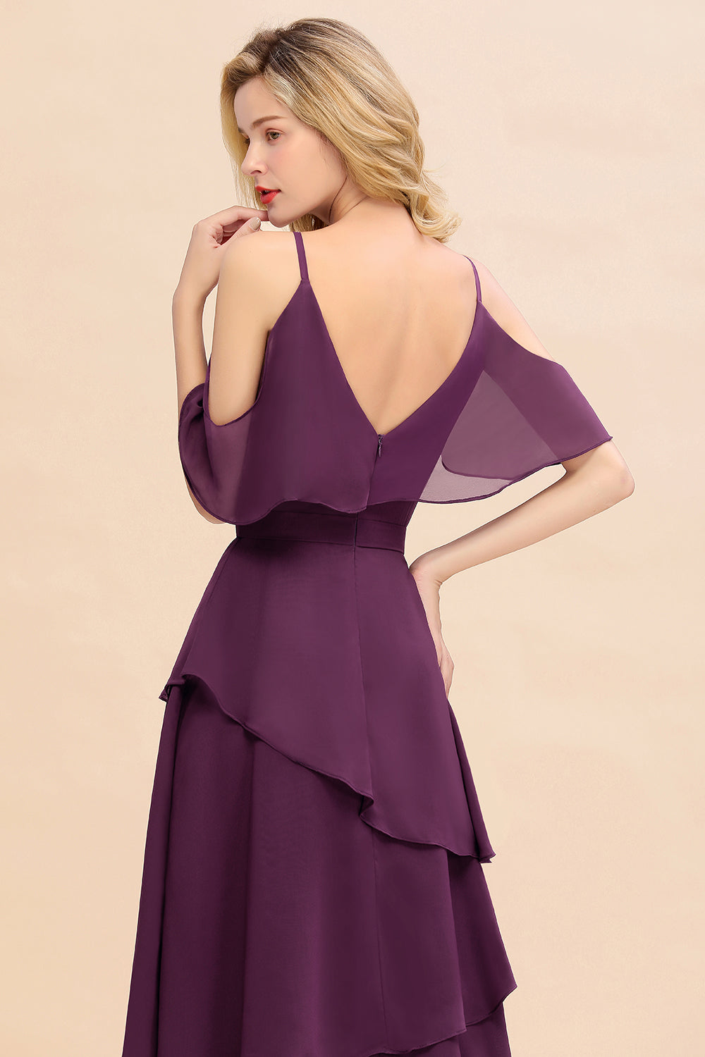 Beautiful Spaghetti Straps V-neck Cascading Ruffles A-line Floor Length Bridesmaid Dress