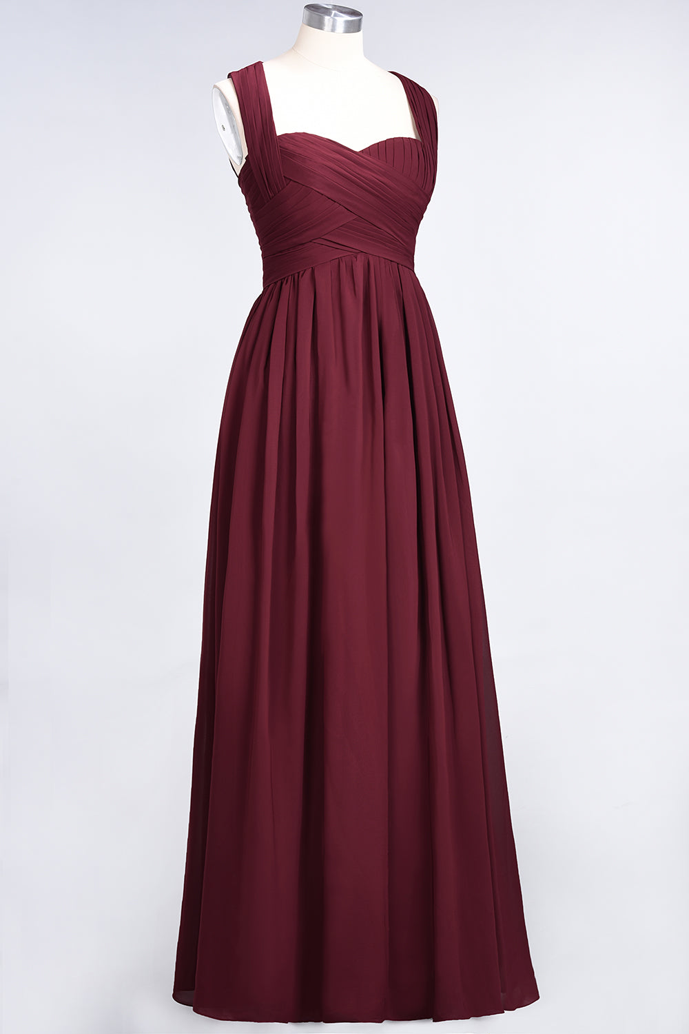 Burgundy Simple Long A-line Cap Sleeves Sweetheart Bridesmaid Dress