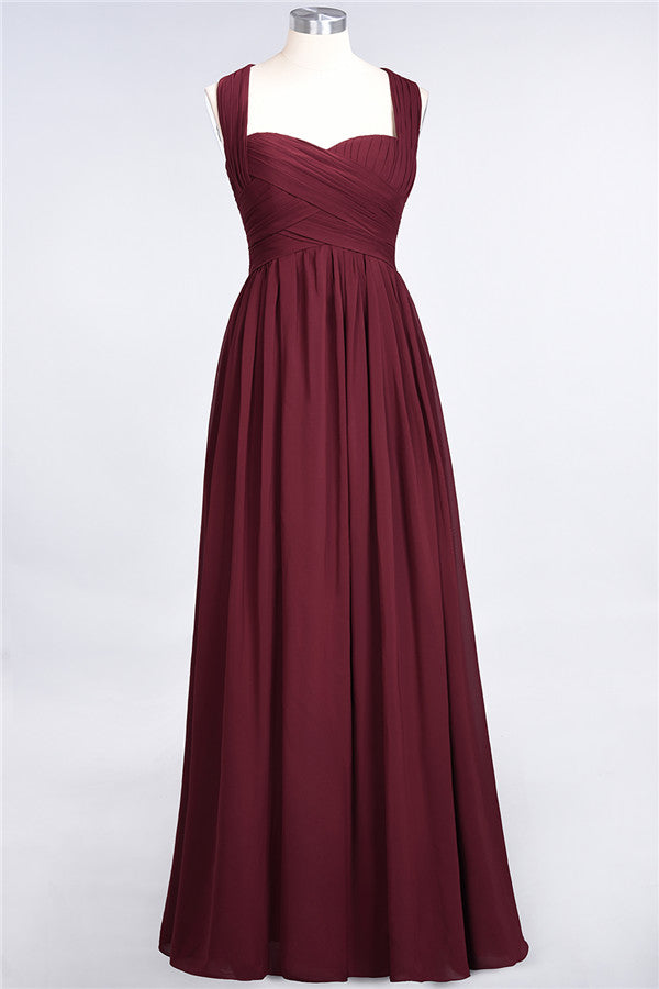 Burgundy Simple Long A-line Cap Sleeves Sweetheart Bridesmaid Dress