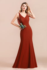 Burgundy V-neck A-Line Wedding Party Dress Wide Straps Chiffon Bridesmaid Dress With Cape