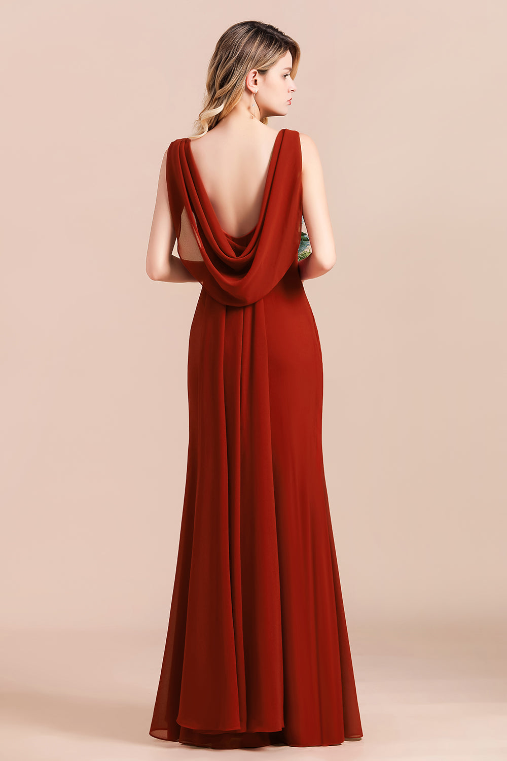 Burgundy V-neck A-Line Wedding Party Dress Wide Straps Chiffon Bridesmaid Dress With Cape