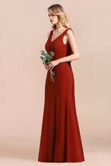Burgundy V-neck A-Line Wedding Party Dress Wide Straps Chiffon Bridesmaid Dress With Cape