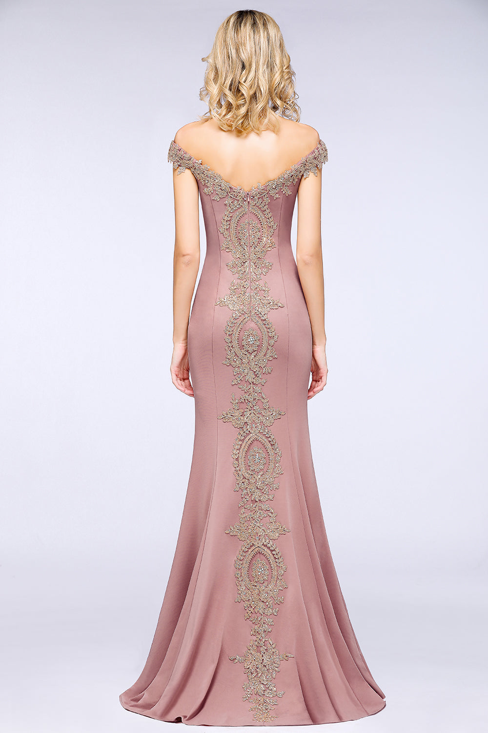 Charming Off the Shoulder Floor Length Mermaid Appliques Zipper Bridesmaid Dress