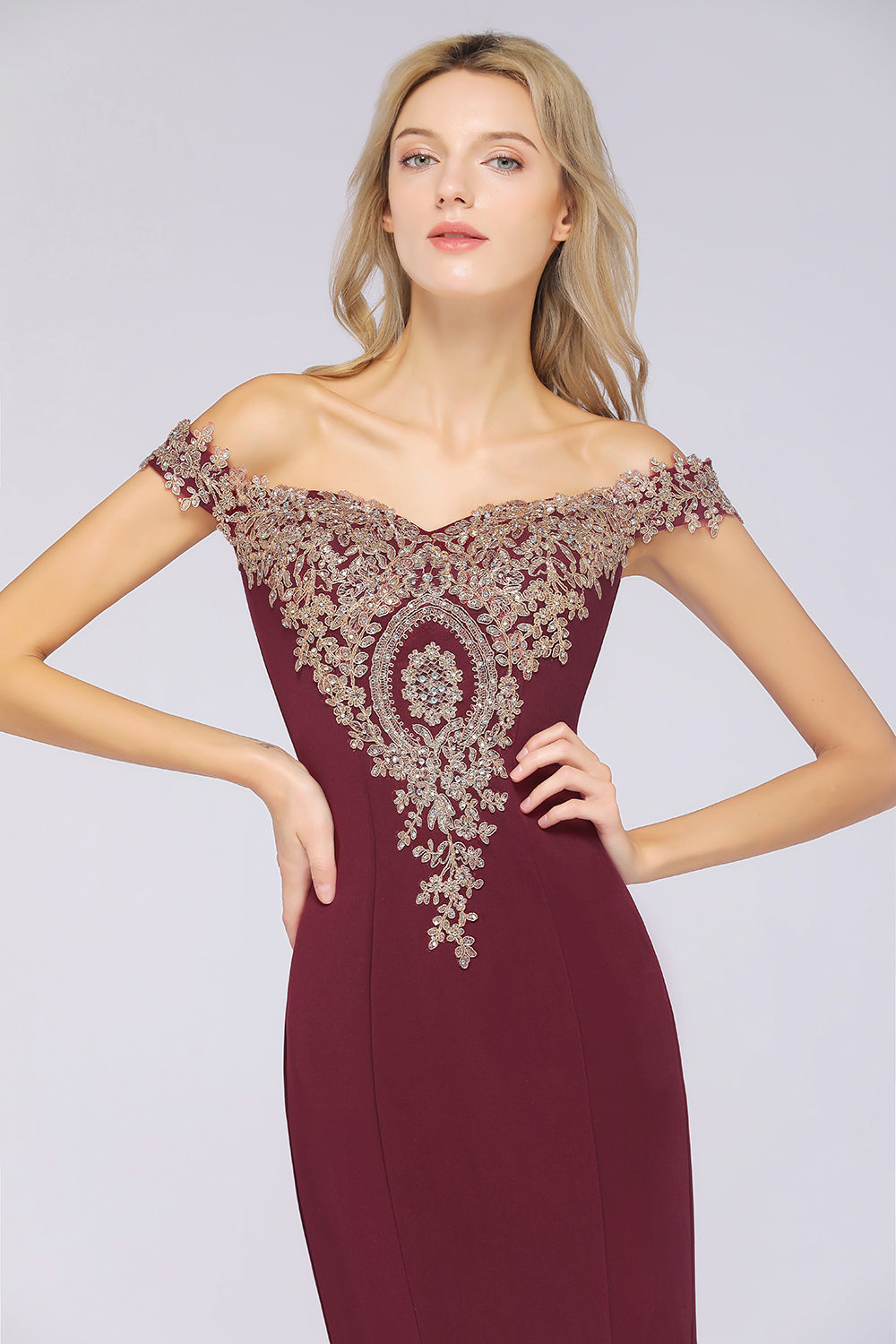 Charming Off the Shoulder Floor Length Mermaid Appliques Zipper Bridesmaid Dress