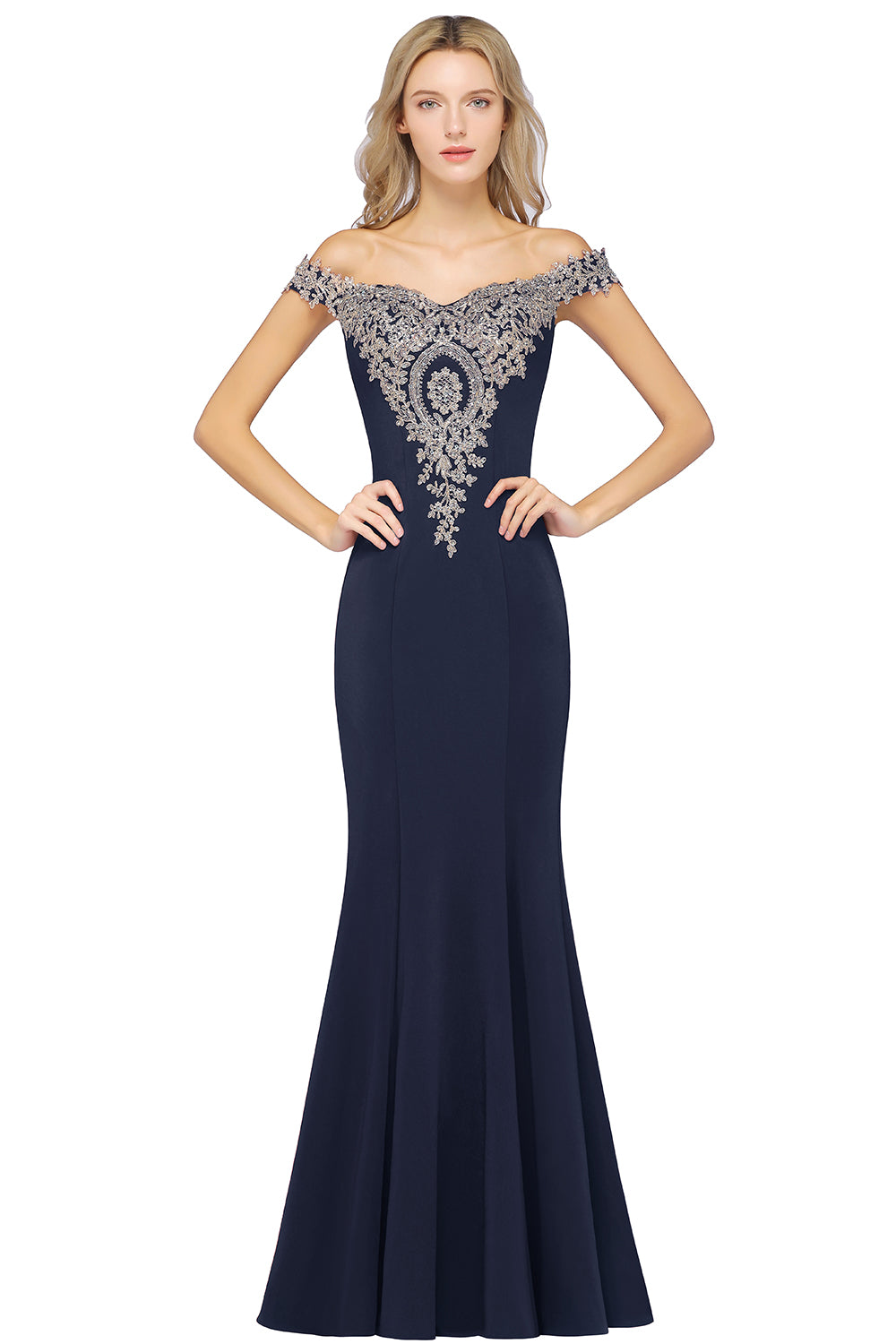 Charming Off the Shoulder Floor Length Mermaid Appliques Zipper Bridesmaid Dress