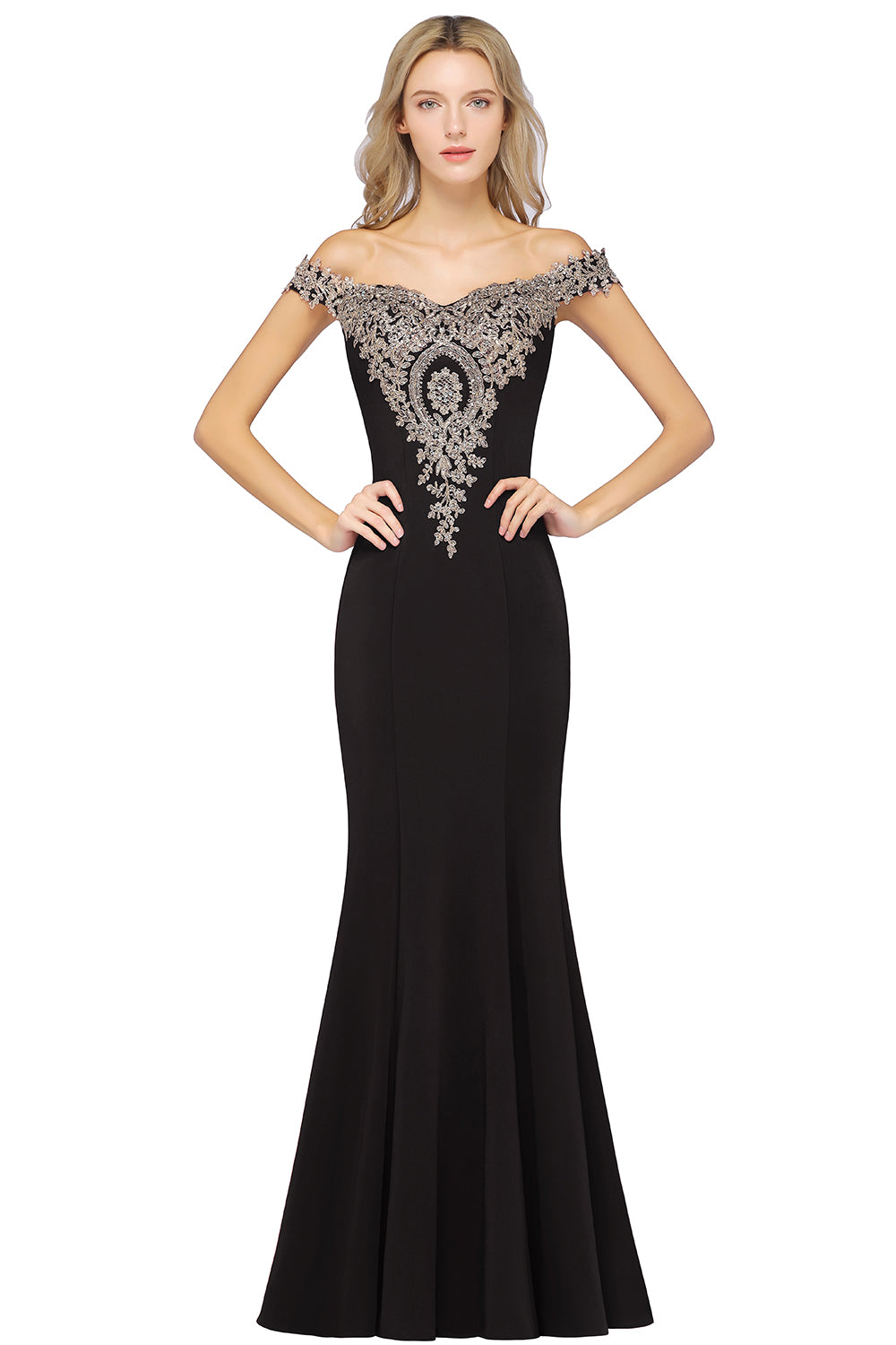 Charming Off the Shoulder Floor Length Mermaid Appliques Zipper Bridesmaid Dress