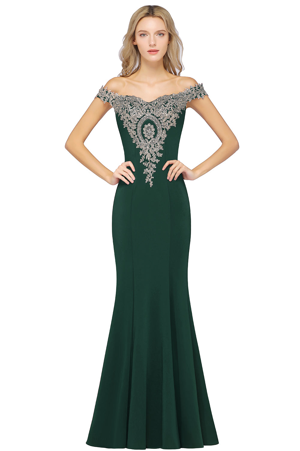 Charming Off the Shoulder Floor Length Mermaid Appliques Zipper Bridesmaid Dress