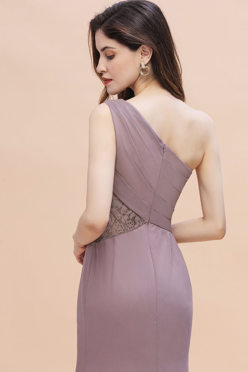 Charming One Shoulder Chiffon Lace Mermaid Bridesmaid Dresses With Slit