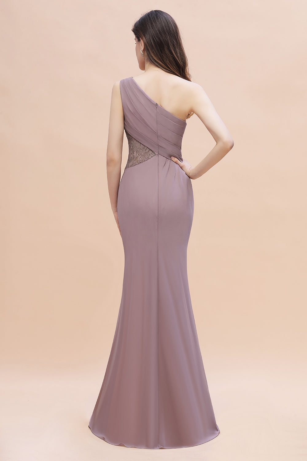 Charming One Shoulder Chiffon Lace Mermaid Bridesmaid Dresses With Slit