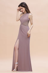 Charming One Shoulder Chiffon Lace Mermaid Bridesmaid Dresses With Slit
