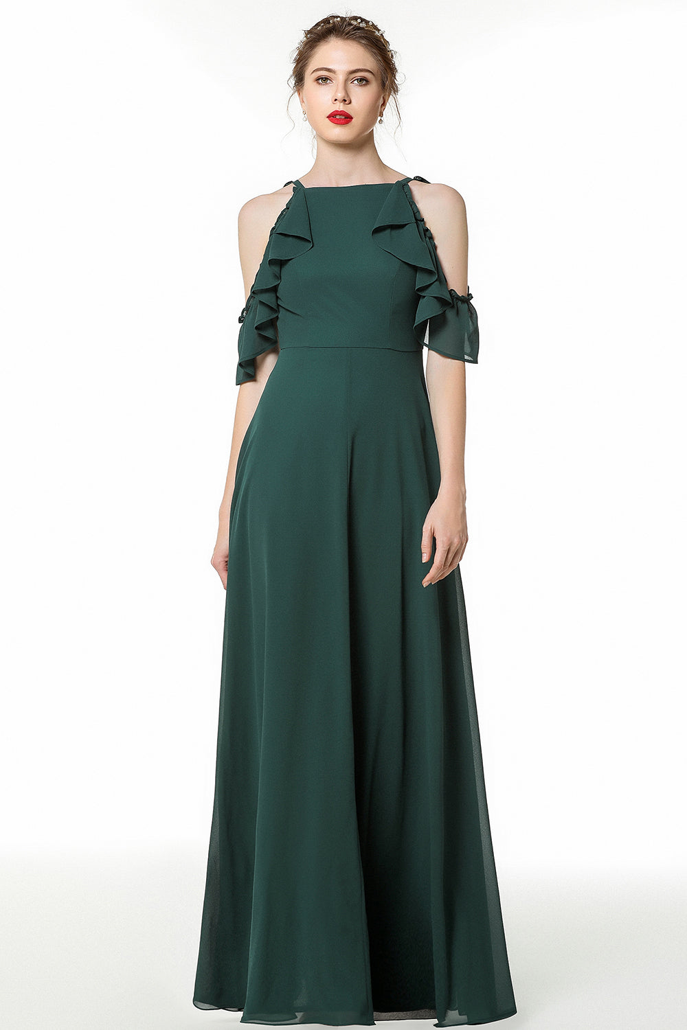 Chic Chiffon A-Line Floor Length Prom Dress With Ruffles Embellishment
