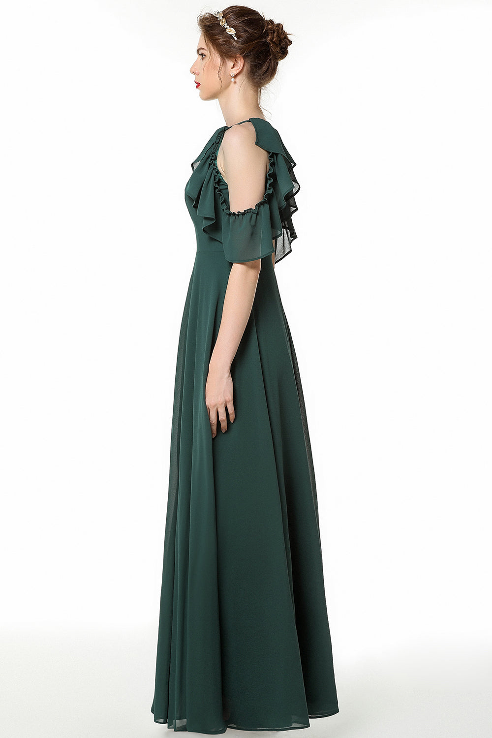 Chic Chiffon A-Line Floor Length Prom Dress With Ruffles Embellishment
