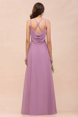Chic Halter A-Line Chiffon Floor Length Open Back Bridesmaid Dresses