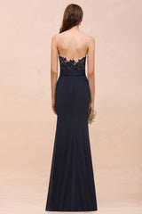 Chic Long Mermaid Spaghetti Straps Chiffon Dark Navy Bridesmaid Dress