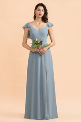 Chic Sweetheart A-Line Backless Chiffon Bridesmaid Dress With Side Slit Bowknot