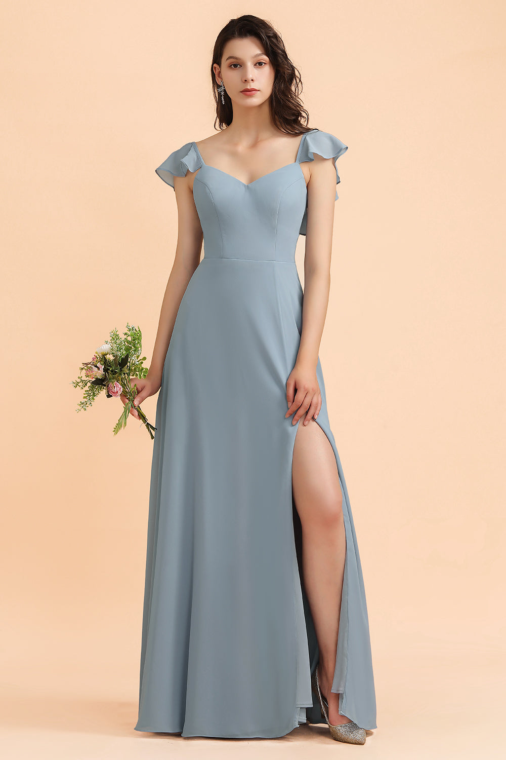 Chic Sweetheart A-Line Backless Chiffon Bridesmaid Dress With Side Slit Bowknot