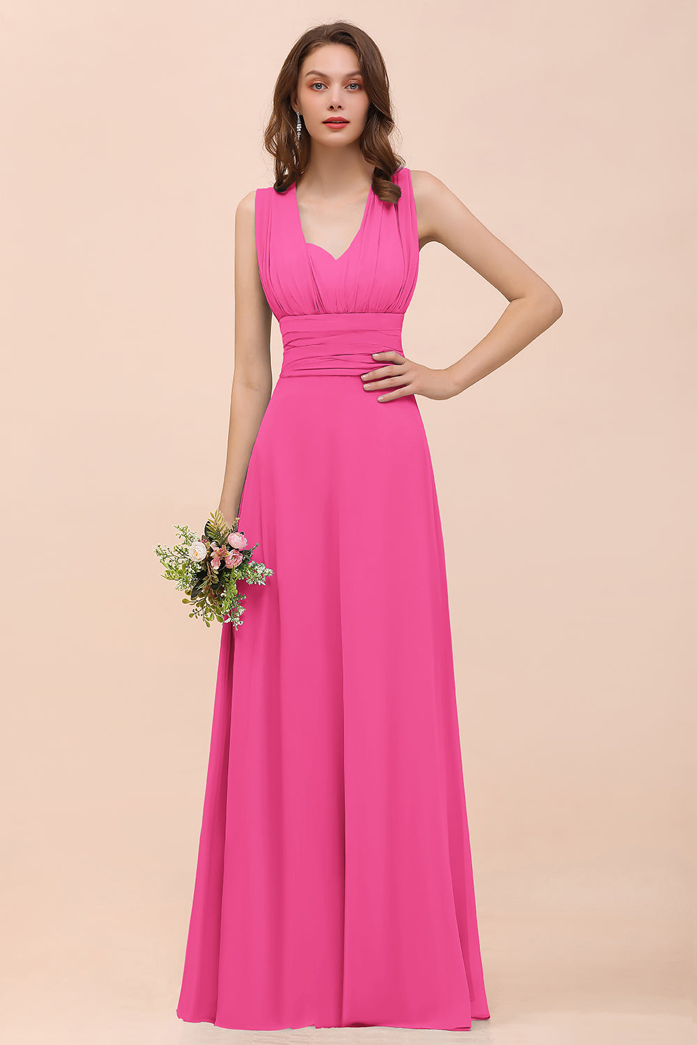 Classy A-Line Wide Straps Floor Length Chiffon Bridesmaid Dresses With Ruched