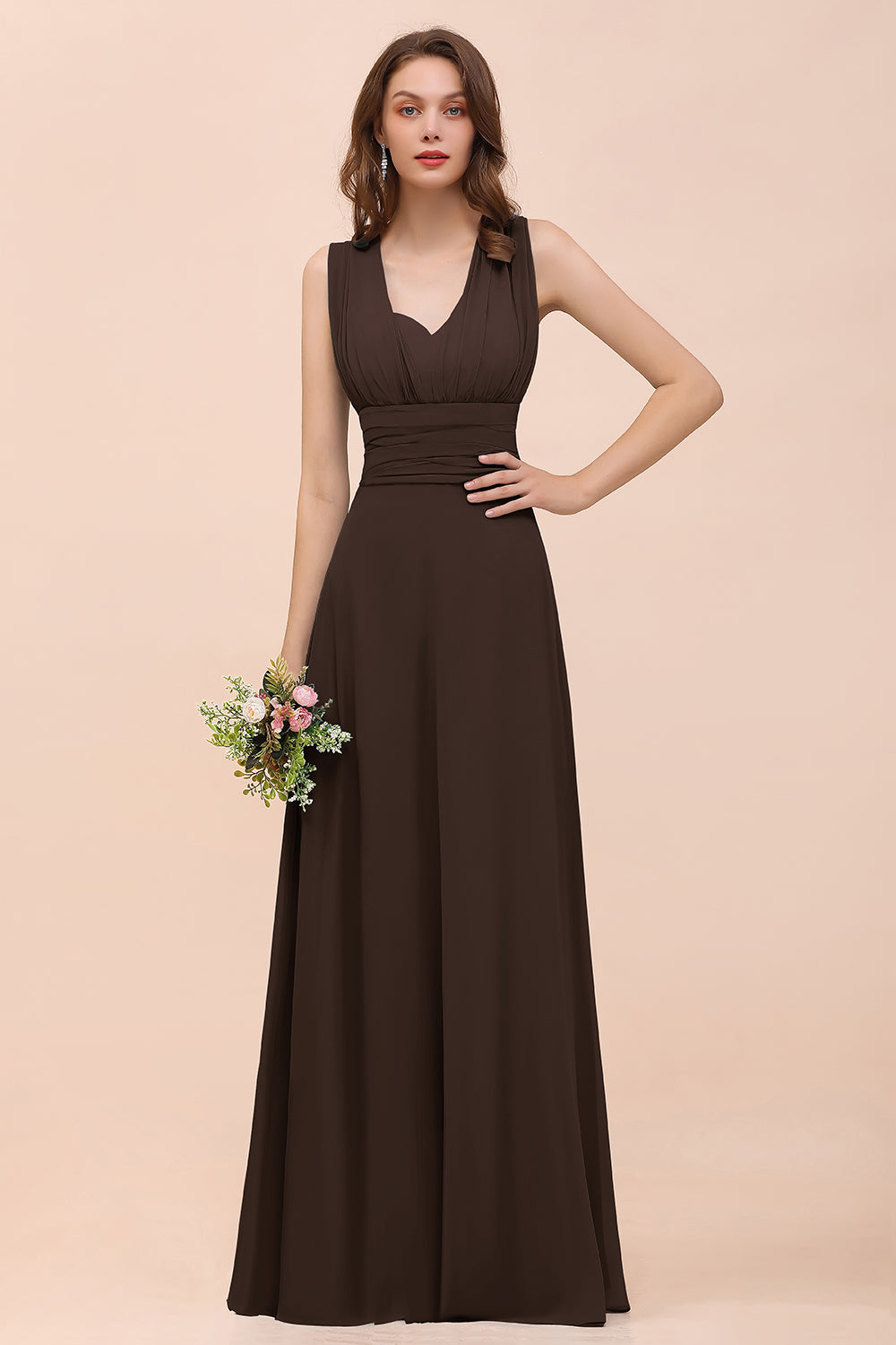 Classy A-Line Wide Straps Floor Length Chiffon Bridesmaid Dresses With Ruched