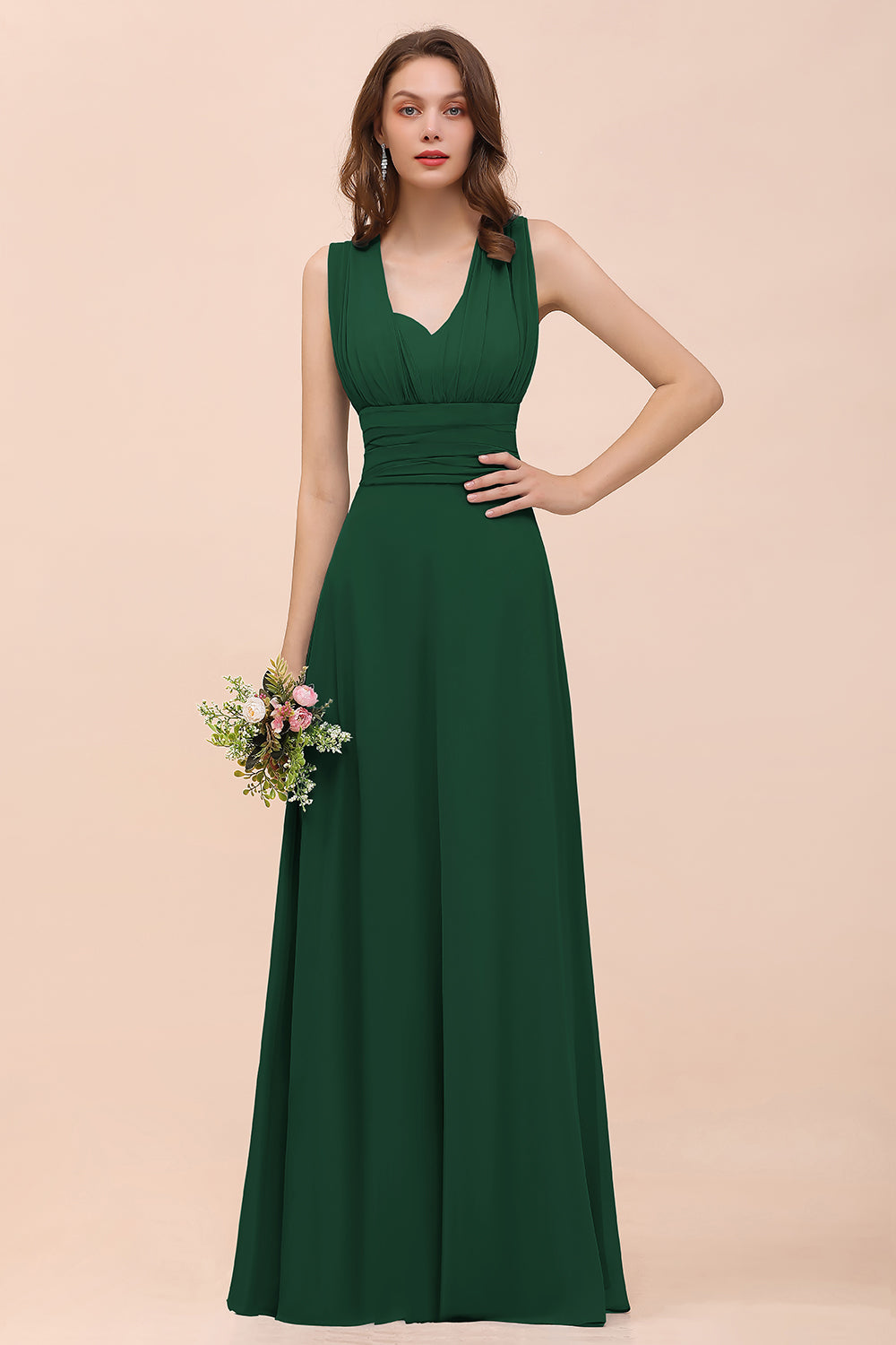 Classy A-Line Wide Straps Floor Length Chiffon Bridesmaid Dresses With Ruched