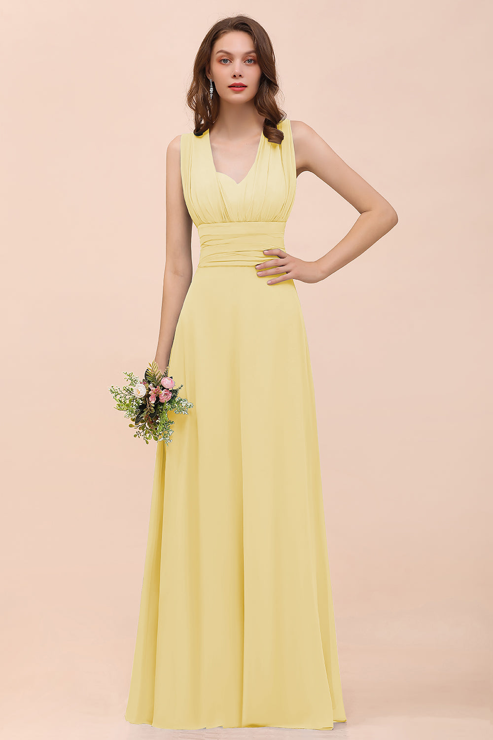 Classy A-Line Wide Straps Floor Length Chiffon Bridesmaid Dresses With Ruched