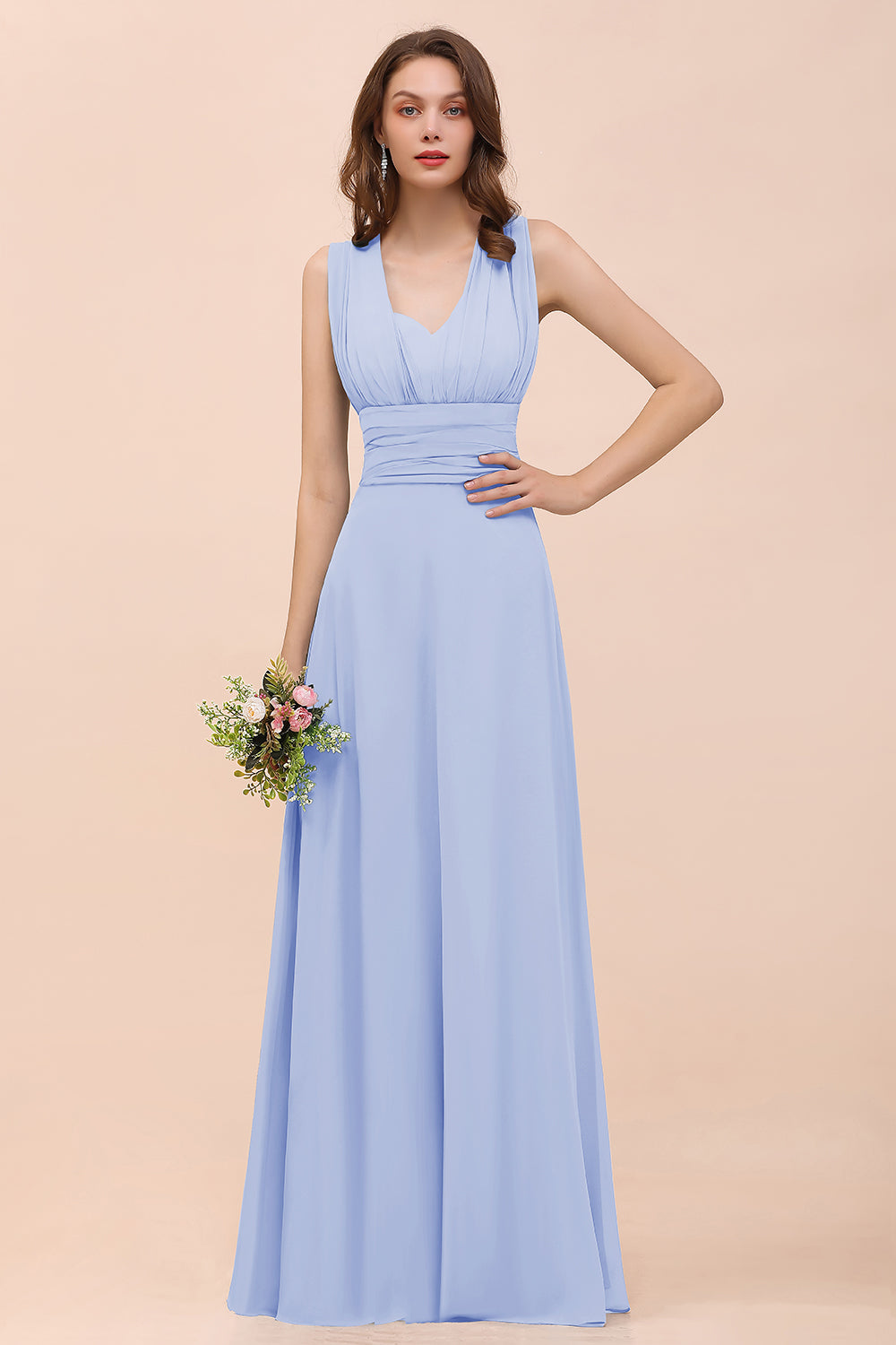 Classy A-Line Wide Straps Floor Length Chiffon Bridesmaid Dresses With Ruched