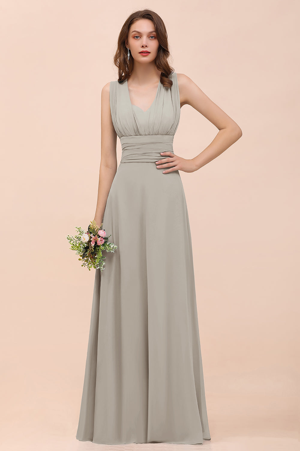 Classy A-Line Wide Straps Floor Length Chiffon Bridesmaid Dresses With Ruched